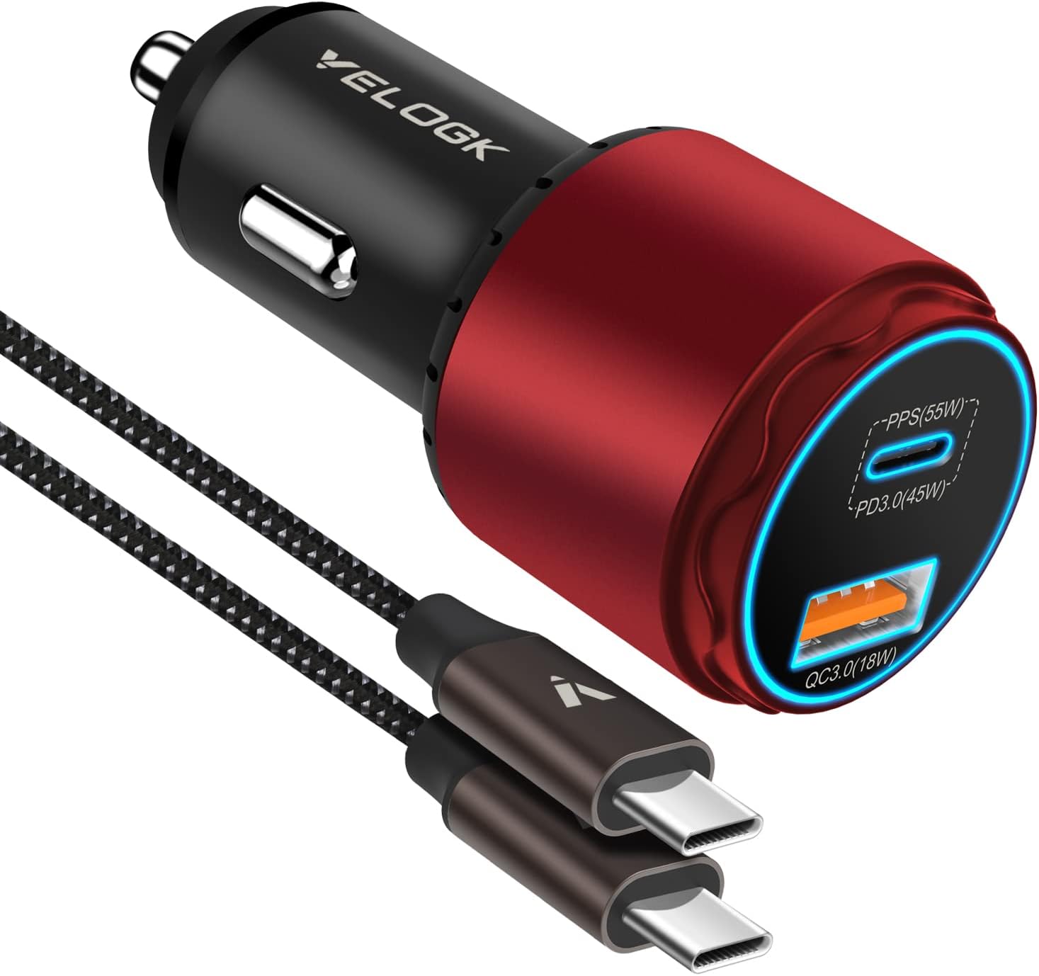 Super Fast Type C Car Charger [73W Turbo], Fast Adaptive 55W 45W PPS/PD&QC3.0 USB C Car Adapter[Super Fast Charging