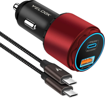 Super Fast Type C Car Charger [73W Turbo], Fast Adaptive 55W 45W PPS/PD&QC3.0 USB C Car Adapter[Super Fast Charging