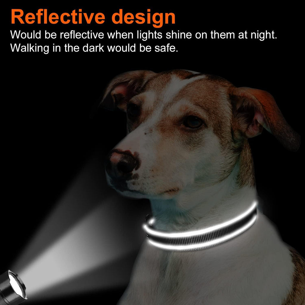 Reflective Dog Collar, Soft Neoprene Padded, Metal D-Ring, Nylon Pet Collar Adjustable for Large Dogs, Black, L