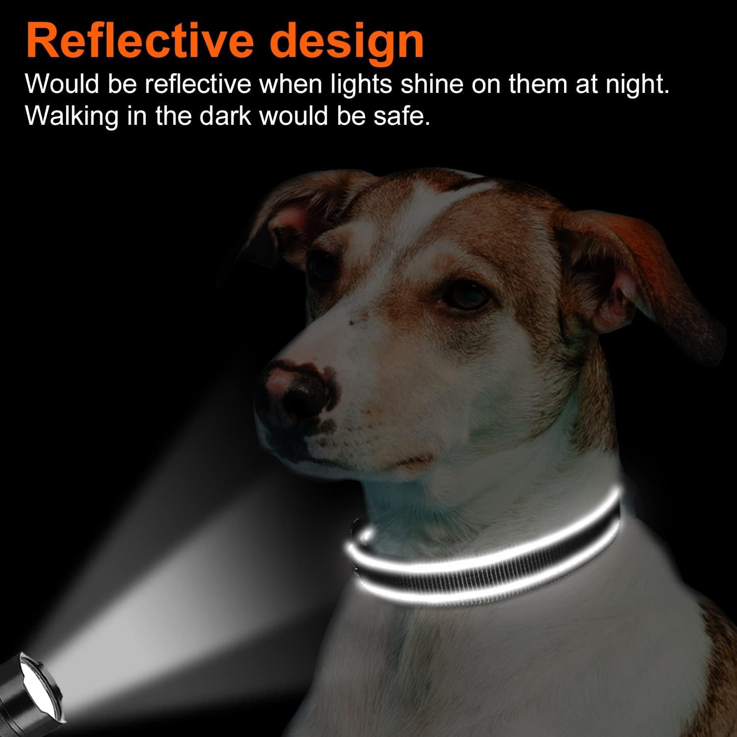 Reflective Dog Collar, Soft Neoprene Padded, Metal D-Ring, Nylon Pet Collar Adjustable for Large Dogs, Black, L