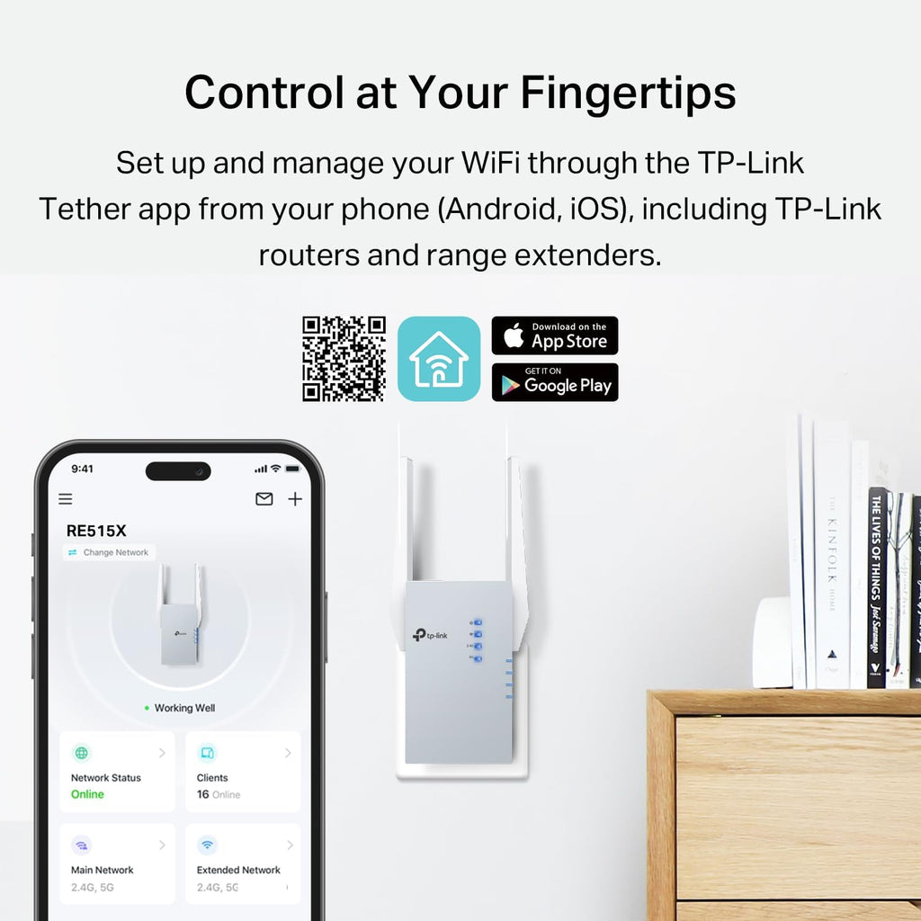RE515X AX1500 WiFi 6 Range Extender w/Ethernet Port | 1.5G Dual-Band Wireless Repeater Amplifier | Up to 1800 Sq.