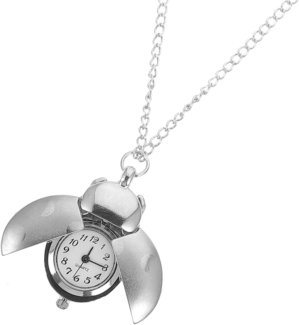 Creative Beetle Design Silver Pocket Watch Pendant with Chain Practical Linked Watch for Men Vintage Style Timepiece
