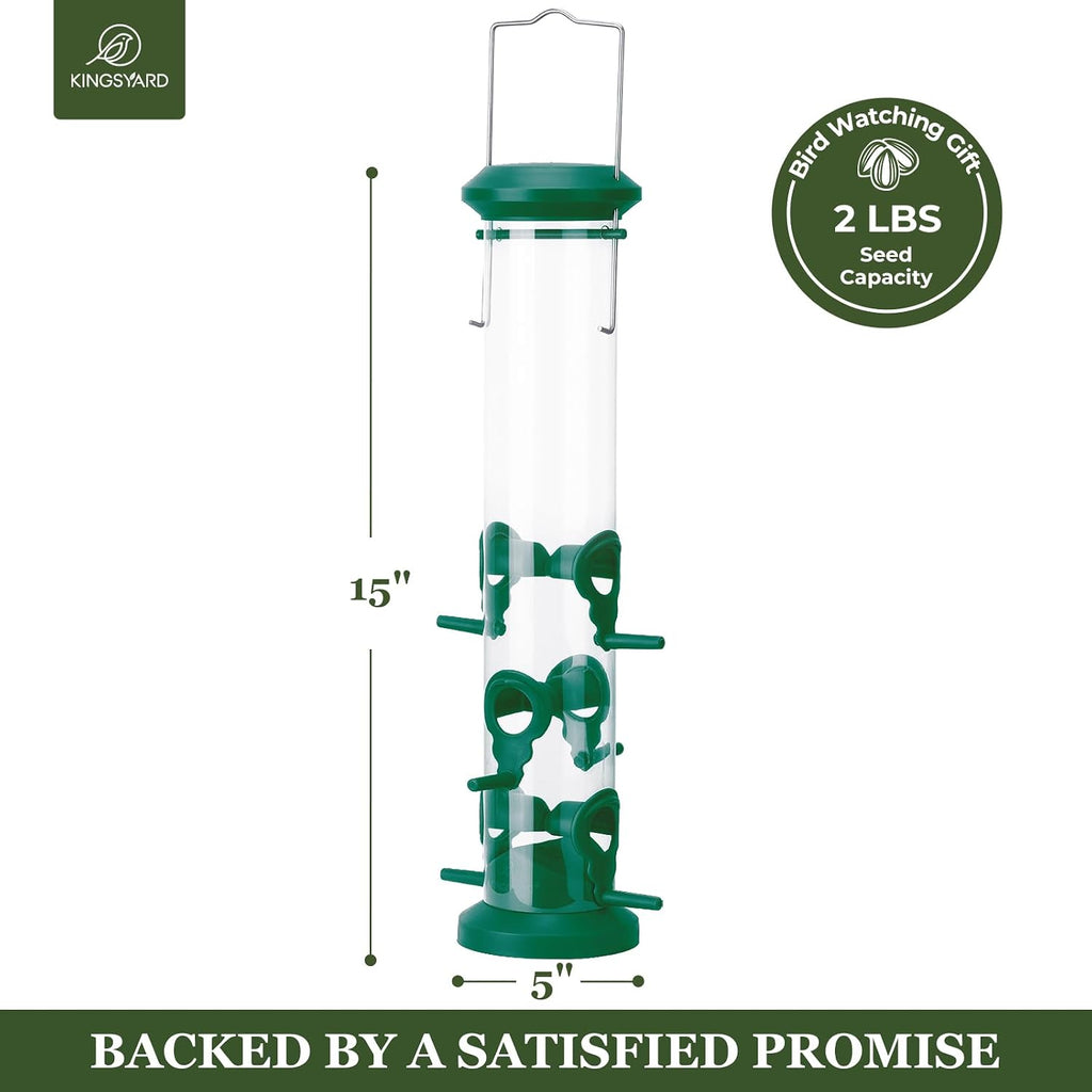 2 Pack Tube Bird Feeders for Outdoors Hanging, Premium Hard Plastic Bird Feeder with 6 Feeding Ports, Weatherproof &