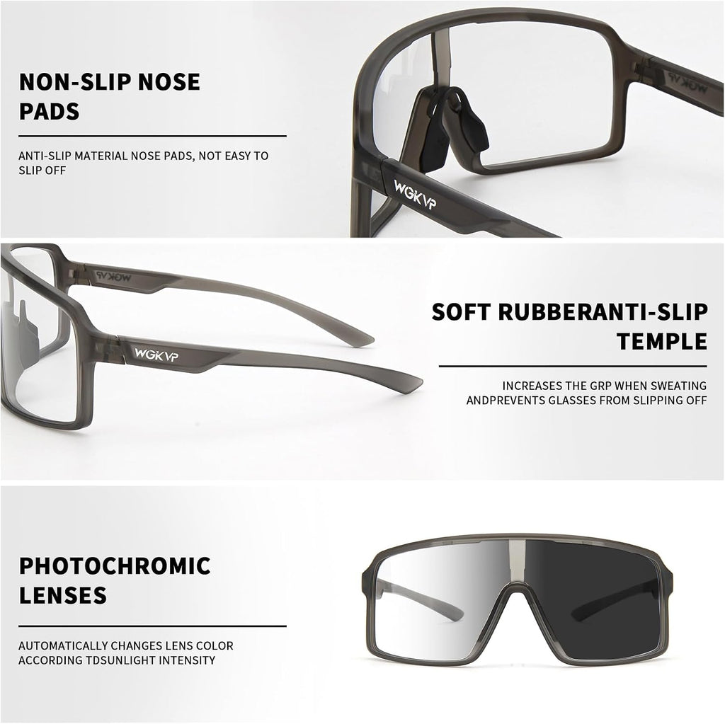 Photochromic Cycling Glasses Men Sports Sunglasses Women for Running Bike Golf Bicycle, UV400 Protection