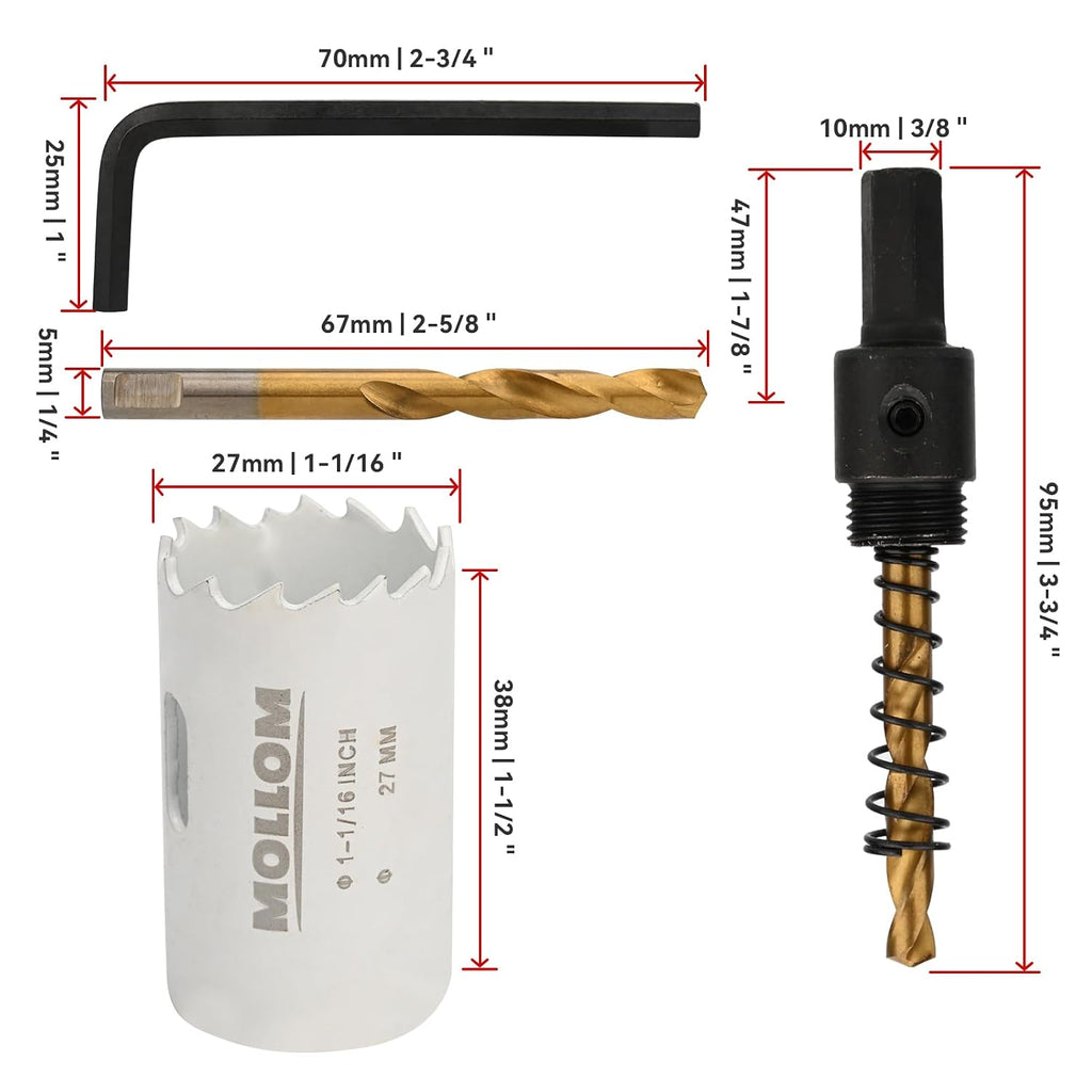 Mollom 27mm (1-1/16") HSS M42 8% Cobalt Bi-Metal Hole Saw with Arbor