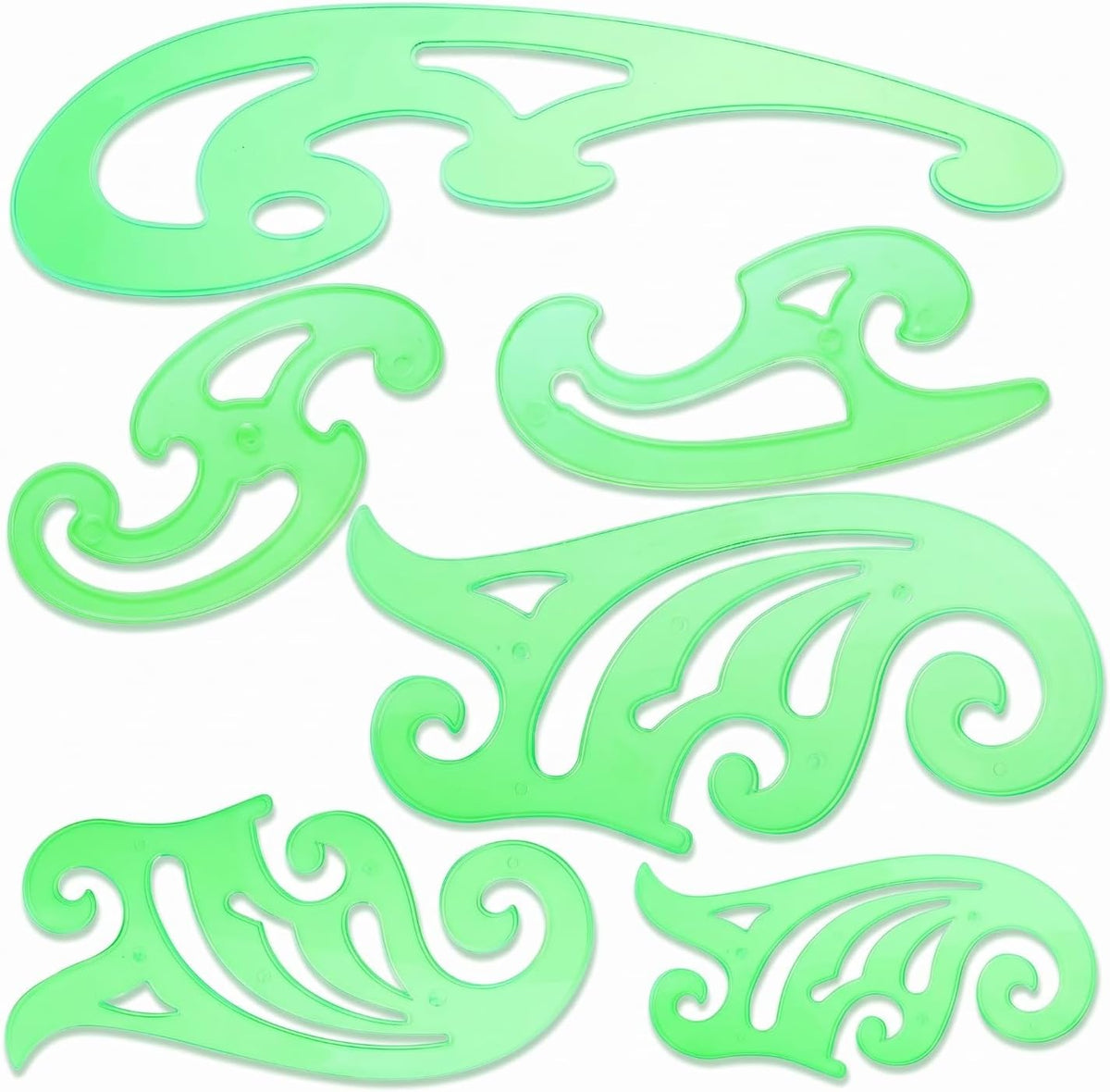 6 Pcs French Curve Ruler Set, Clear Green Plastic Curve Templates for Drawing, Drafting, Sewing Pattern Making
