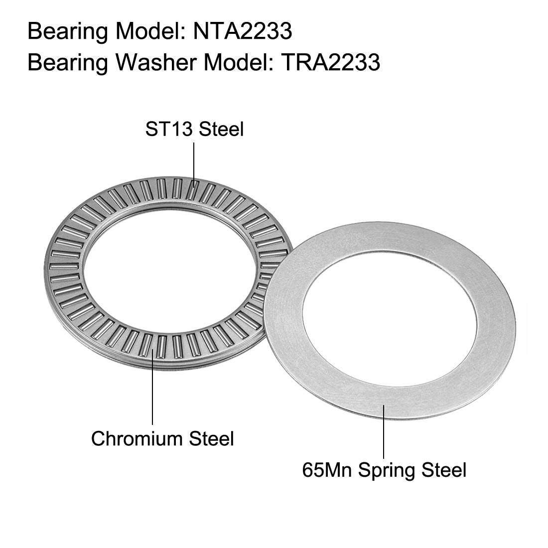uxcell NTA2233 Thrust Needle Roller Bearings with Washers 1-3/8" Bore 2-1/16" OD 5/64" Width