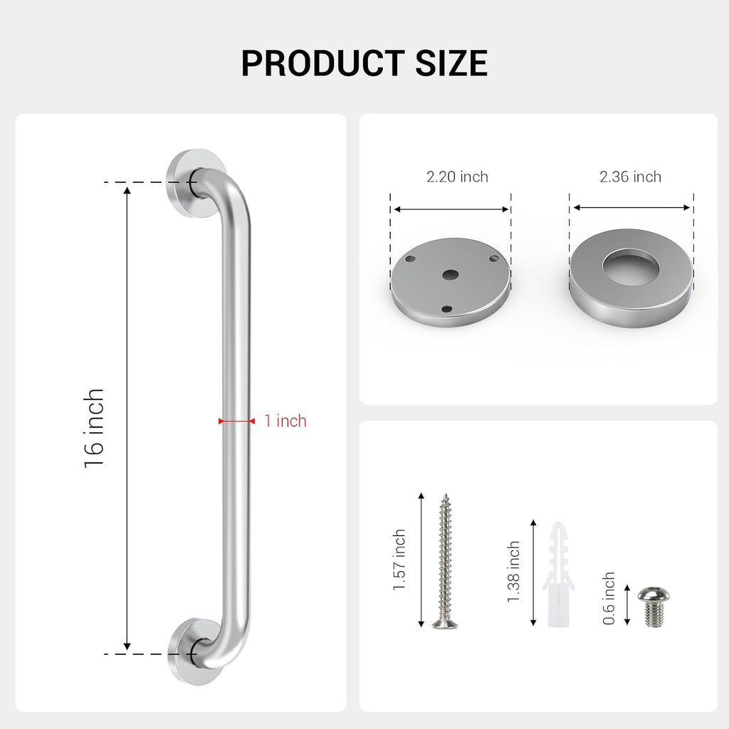 16 Inch Grab Bars for Wall Brush Nickel, Safety Shower Grab Bars for Seniors Elderly Handicapped, Handicap Grab Bars