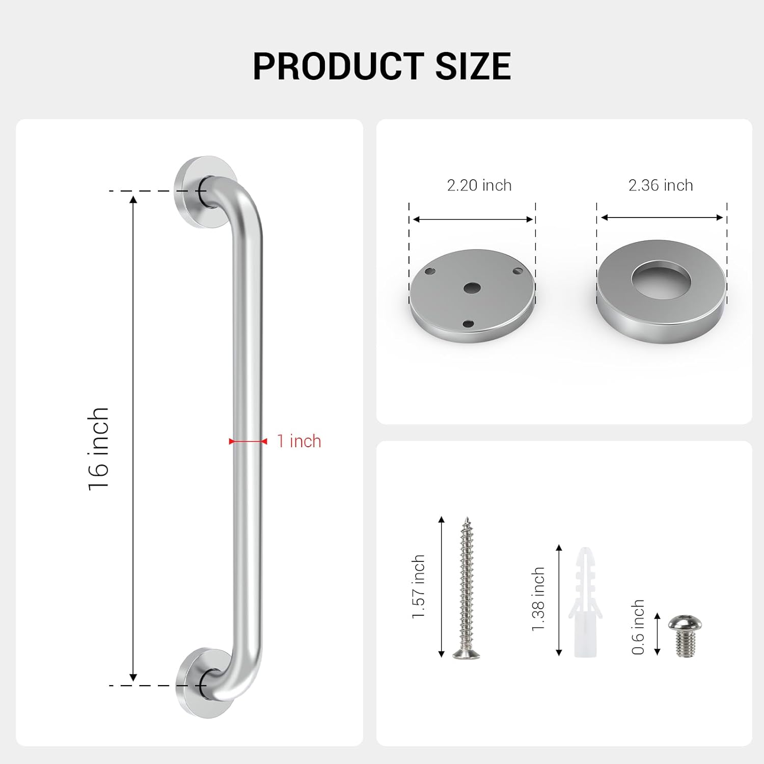 16 Inch Grab Bars for Wall Brush Nickel, Safety Shower Grab Bars for Seniors Elderly Handicapped, Handicap Grab Bars