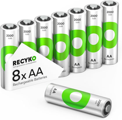 Rechargeable AA Batteries 2000mAh – Pre-Charged – Re-use 1000+ Times – Retains Power After 6 Years –Rechargeable NiMH