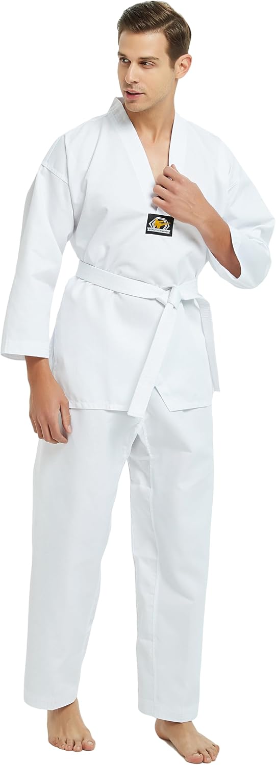 V-Neck Taekwondo Uniform for Kids Adults, TKD Dobok Martial Art | Durable 7.5 oz polyester cotton, V-neck jacket