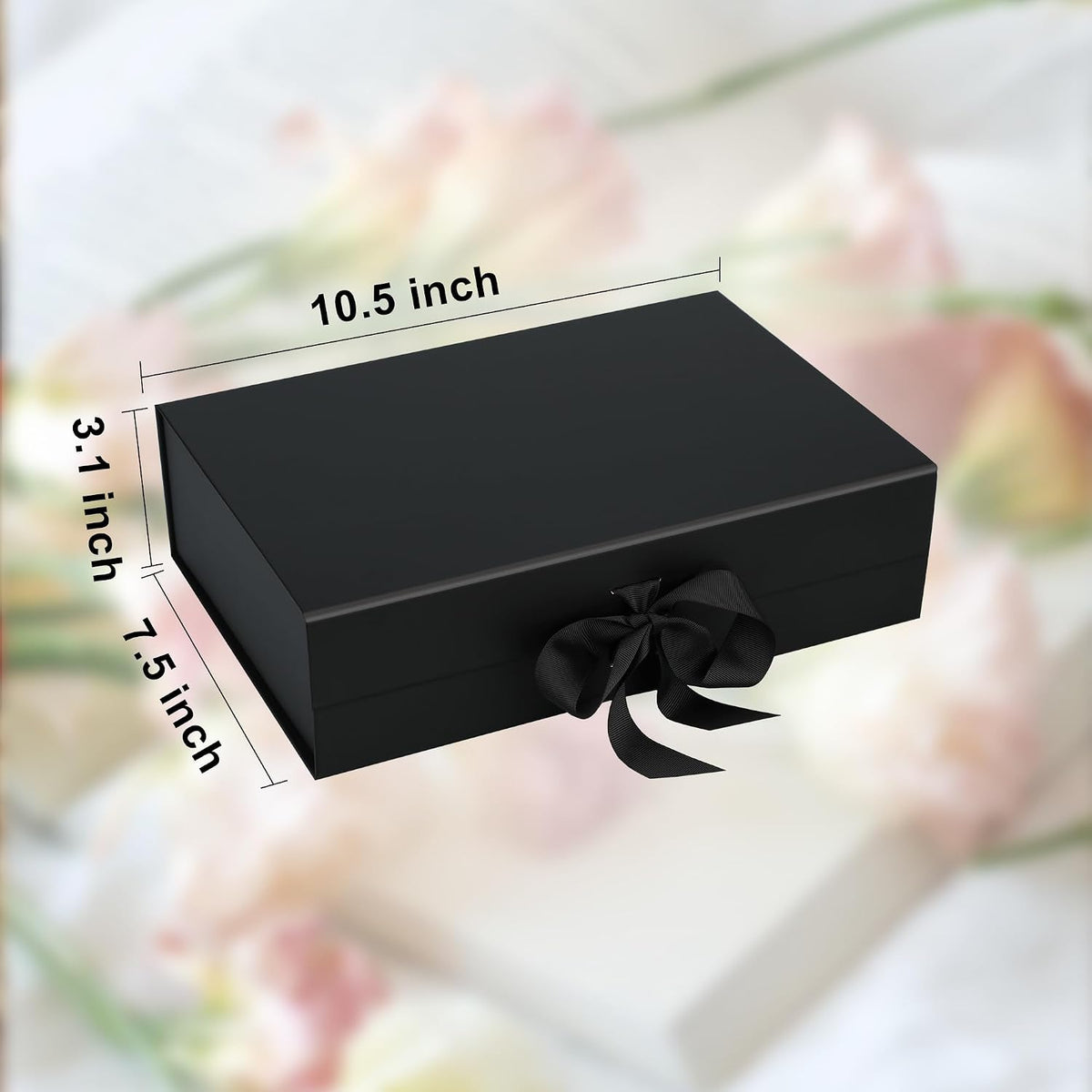 10.5"x7.5"x3" Medium Black Magnetic Gift Box with Lid Ribbon