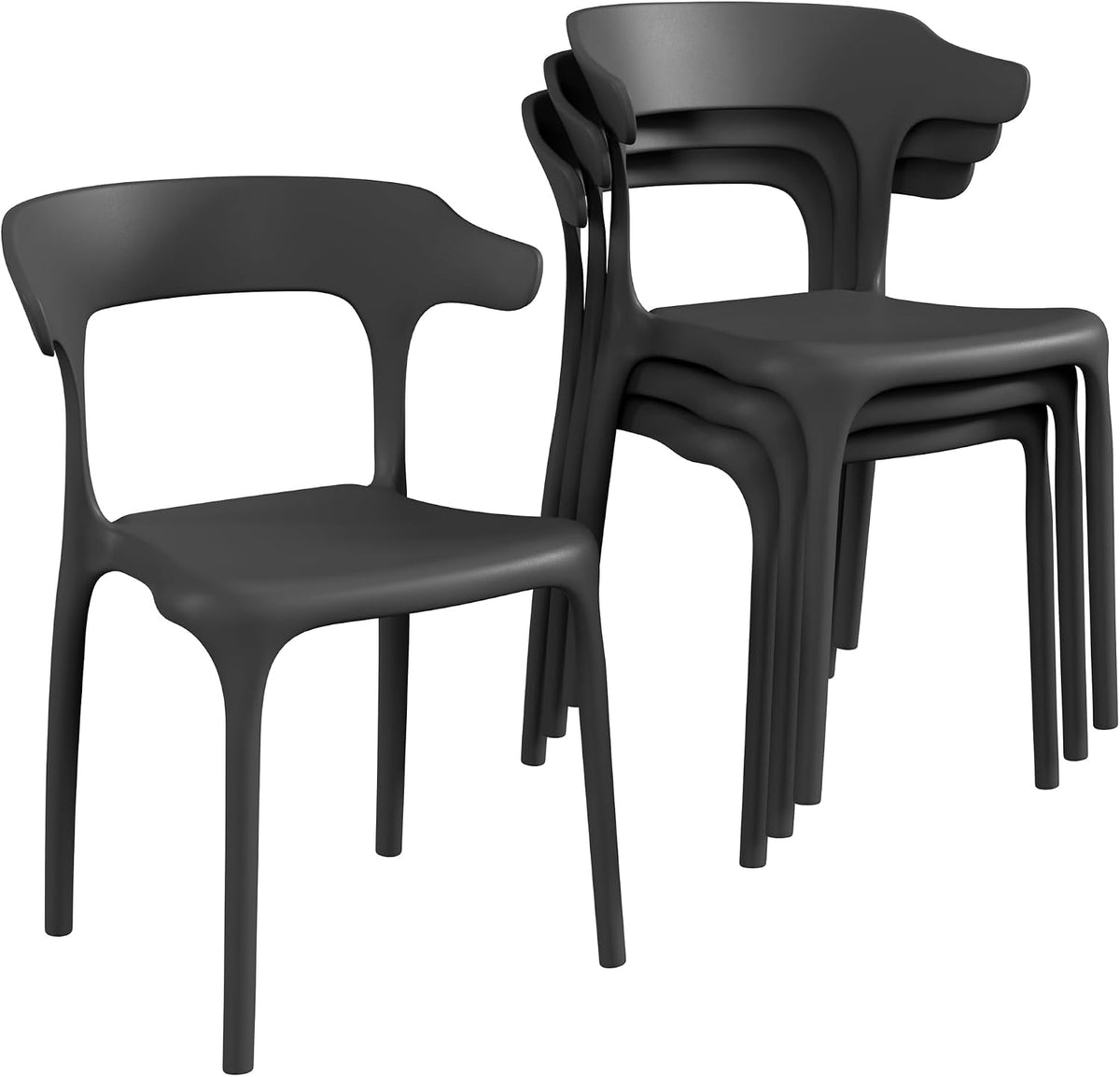 4 Pack Plastic Stacking Chairs, Stackable Dining Chairs for Kitchen Patio, Portable Indoor Outdoor Use, No Assembly