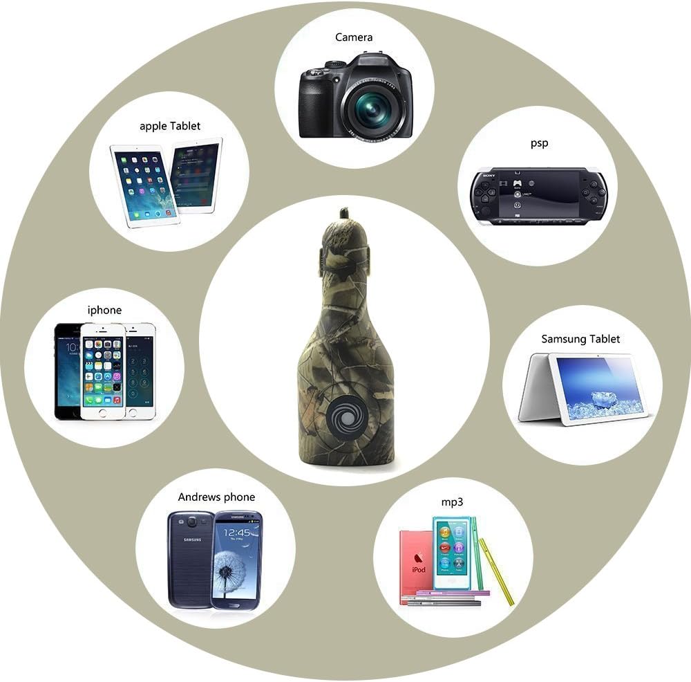 Dual USB Car Charger,2-in-1 Car and Home Portable Travel Charger with Foldable Plug for iPhone iPad LG (Camouflage)