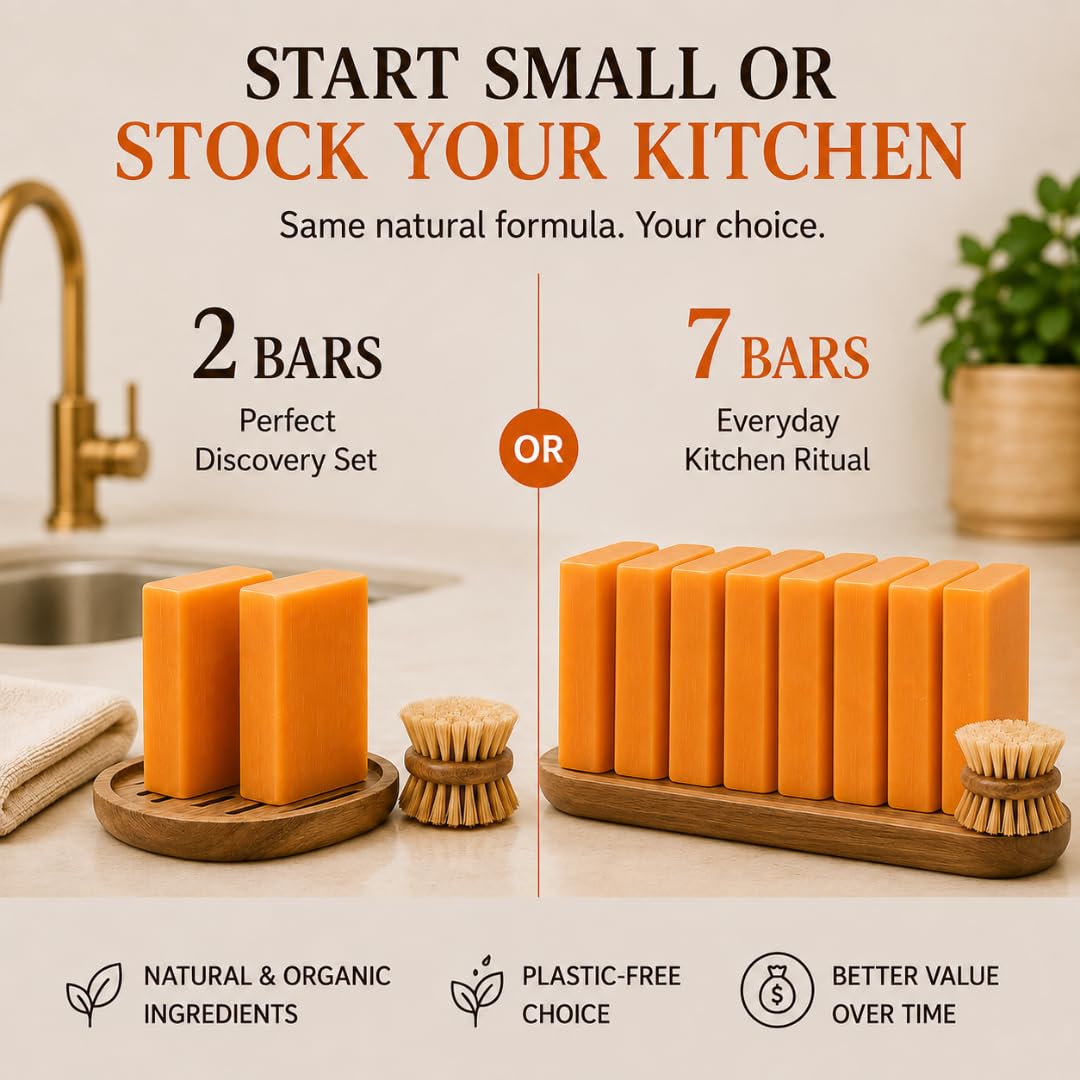 7 Dish Soap Bars | Citrus Essential Oil Formula | Natural & Organic Ingredients | Gentle on Hands | For Plant-Based