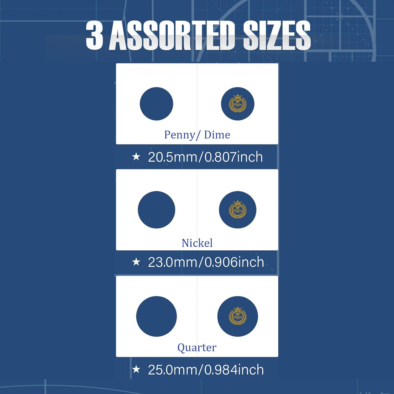 200Pcs Coin Flips 3 Assorted Sizes Professional Coin Holders | Coin Flips 2x2 for Penny(dime),Nickel,Quarter.Coin