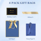 Medium Blue Birthday Gift Bags with Tissue Paper & Handles 4-Pack