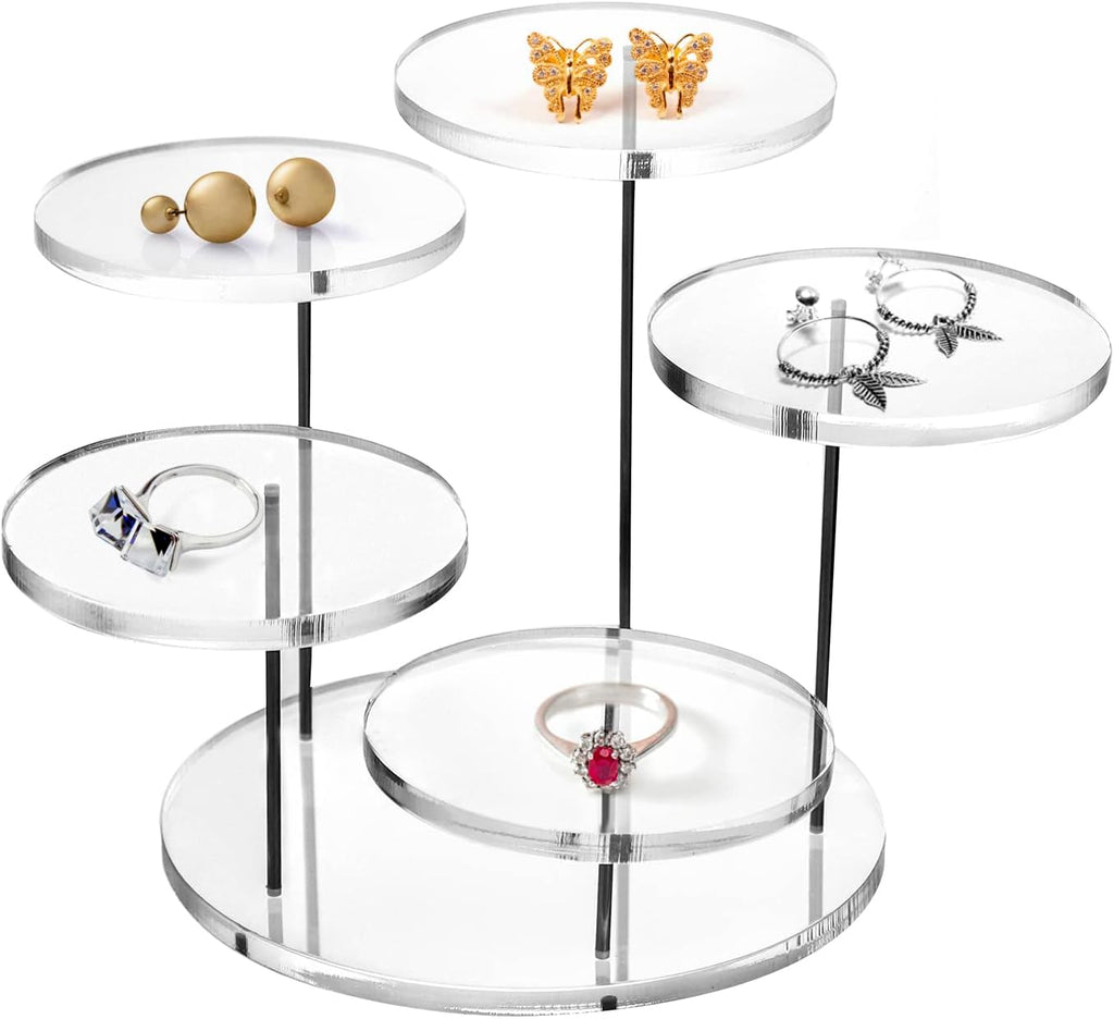 Round Acrylic Products Display Riser Stands, 5 Tier Displaying Risers Display Stands for Rings Earrings and Mini