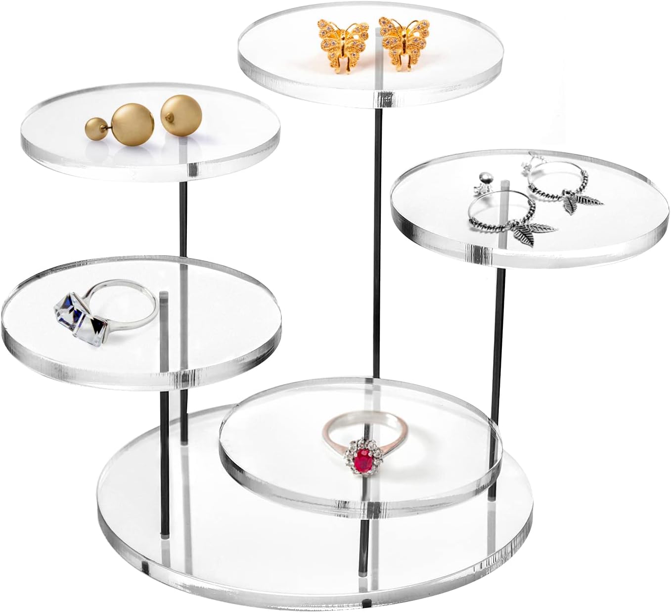 Round Acrylic Products Display Riser Stands, 5 Tier Displaying Risers Display Stands for Rings Earrings and Mini