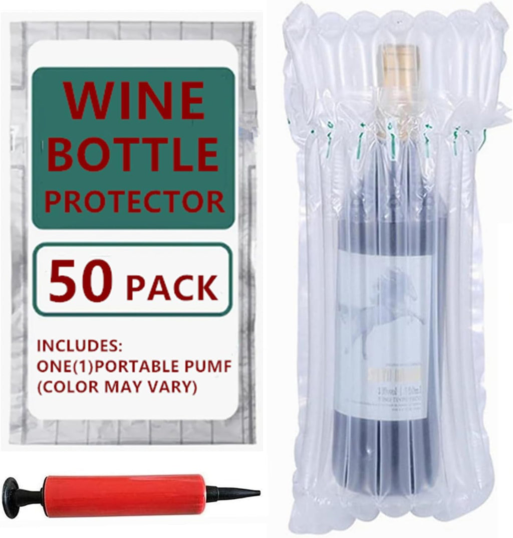 Wine Bottle Protector Bag for Travel, 50 Packs Inflatable Packaging Bubble Wrap for Wine Fruit Glass Bottle