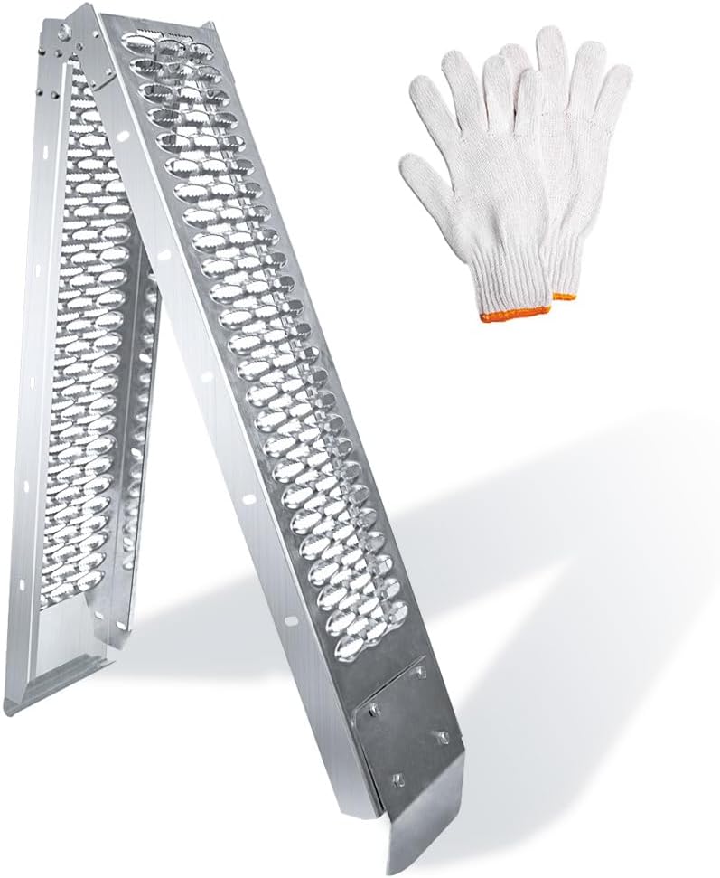 Alloy Steel Motorcycle Ramp, 750 Lbs Capacity, 78in Folding Loading Ramp with Load Straps for Pickup Trucks