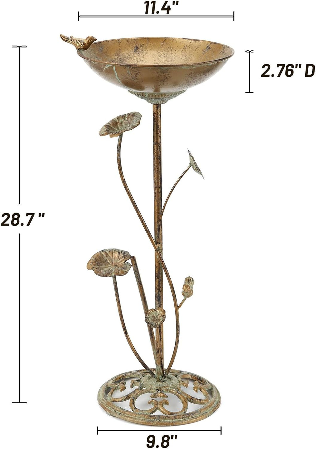 11.4" W x 28.7" H Cast Iron Pedestal Bird Bath, BirdBaths for Outdoors