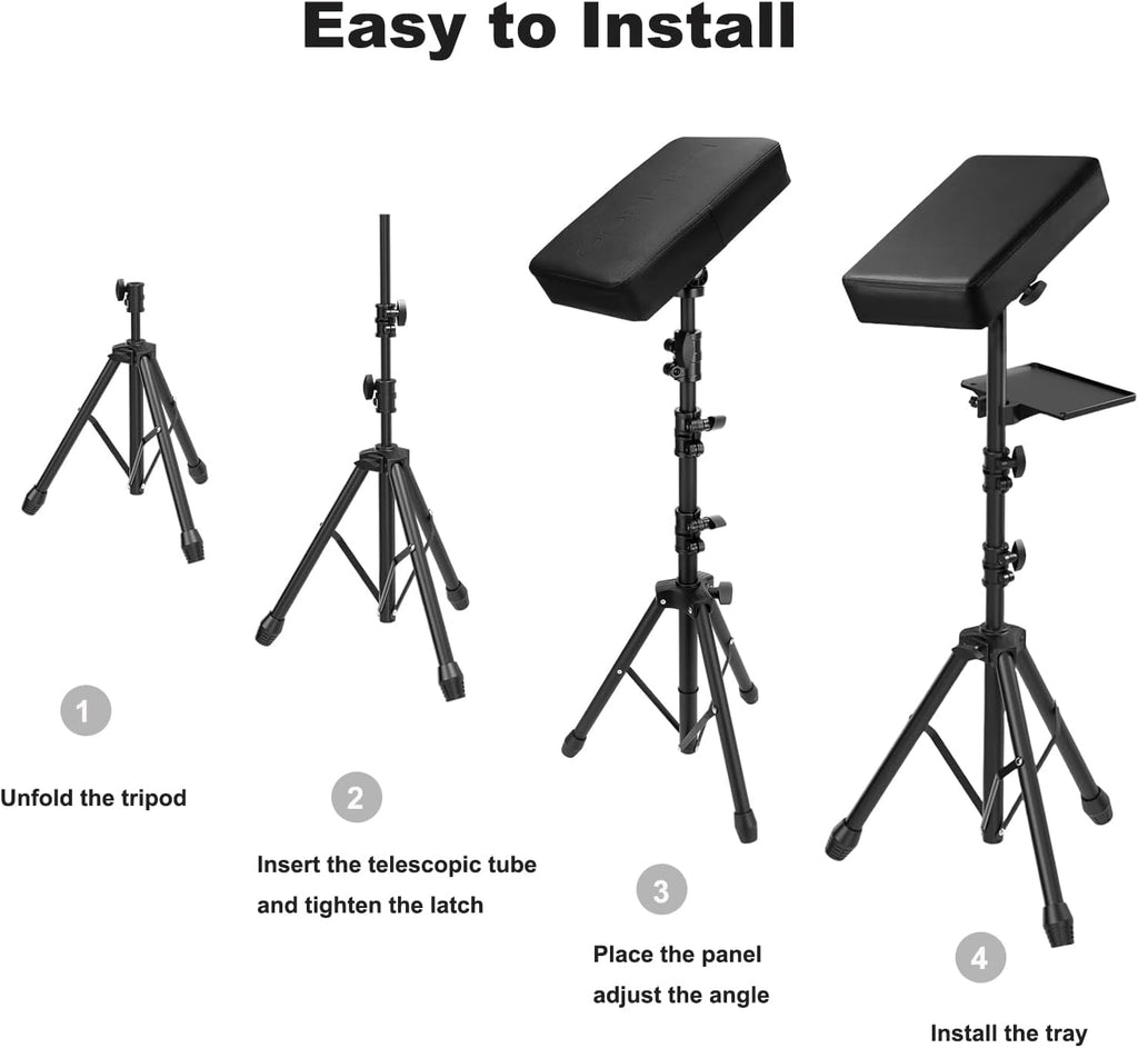 Tattoo Armrest Stand with Tray & Tripod Base — Tattoo Arm Leg Rest Stand Adjustable Height & Angle, Portable Leather