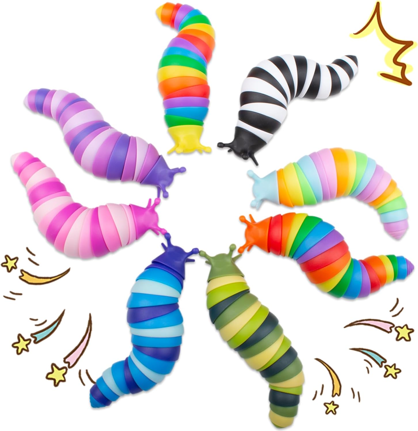 8 PCS Fidget Toys Slug for Adults Anxiety Sensory Toys for Party Favors Toddler Age 3-4 ADHD Autism Toys for Anxiety