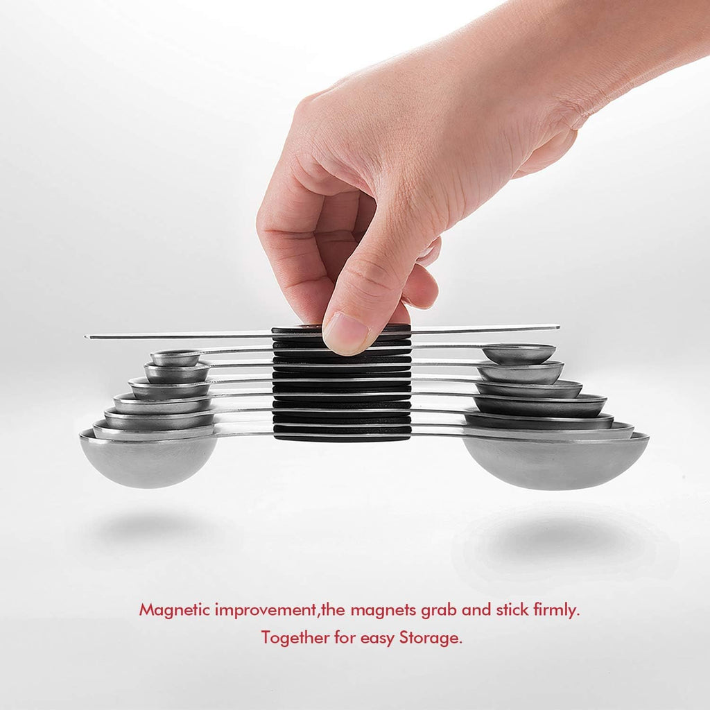Measuring Cups and Magnetic Measuring Spoons Set, Stainless Steel 5 Cups and 7 Spoons (Black)