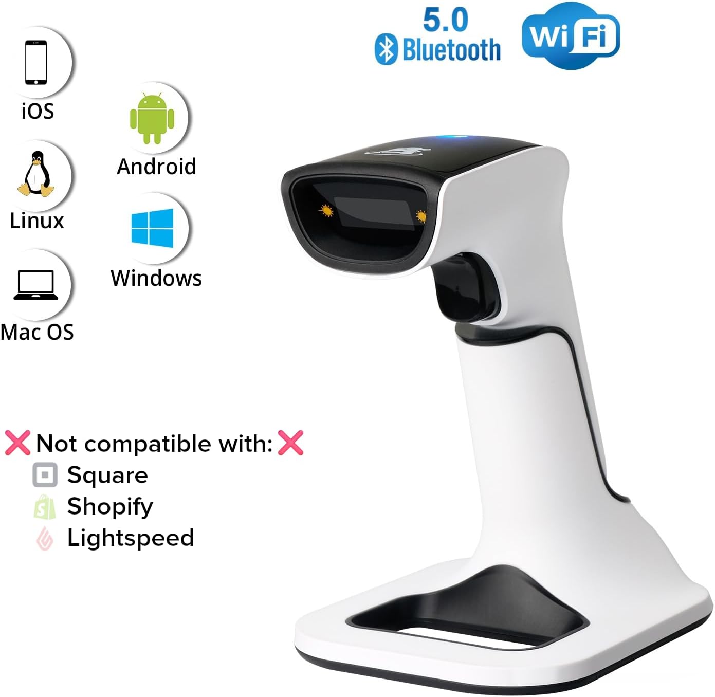 Wireless Portable 1D&2D with Stand Bluetooth Barcode Scanner: 3-in-1 Handheld Scanner, Rechargeable Battery for