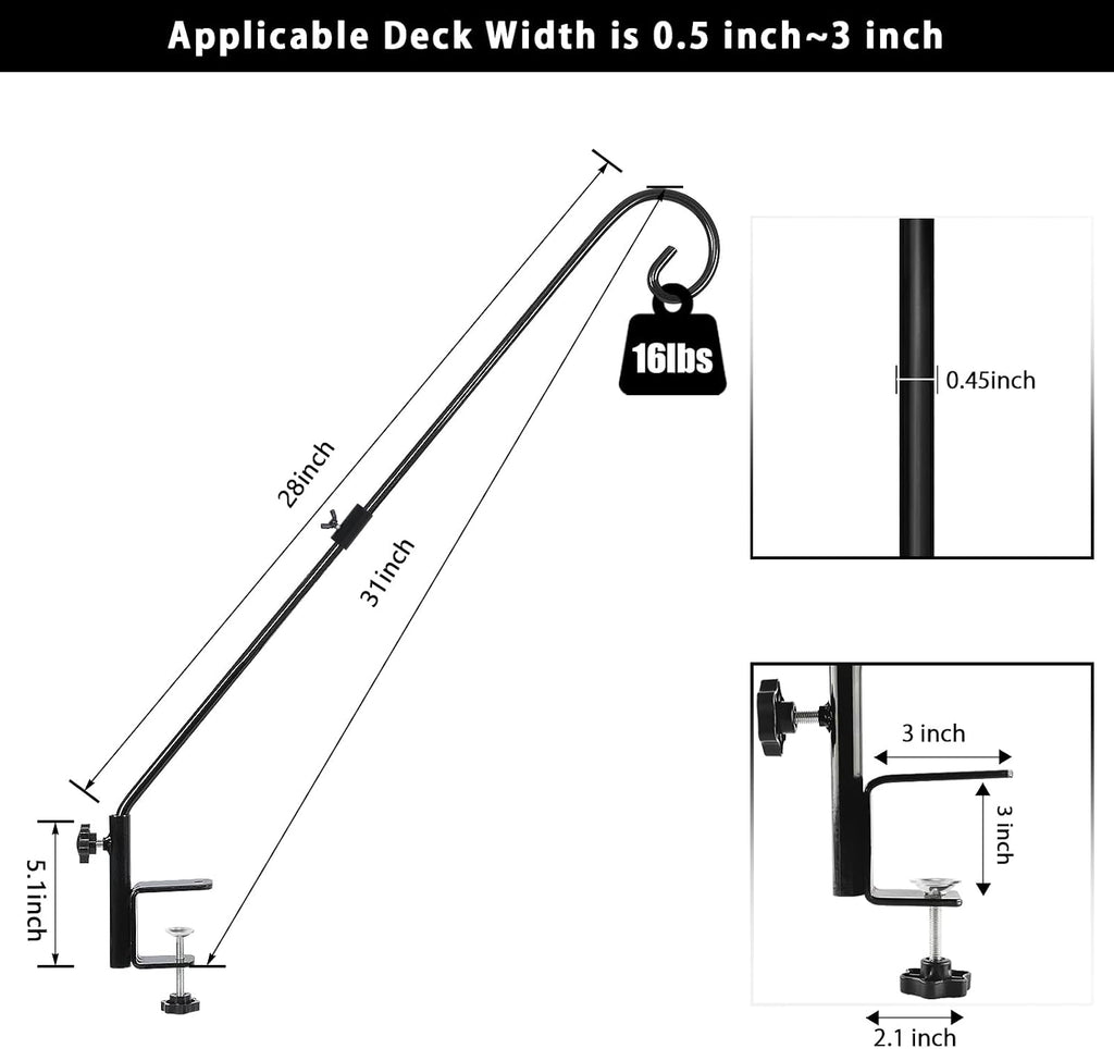31 Inch Heavy Duty Deck Hook for Railing 2 Pack, Non-Slip Clamp, 360 Degree Swivel
