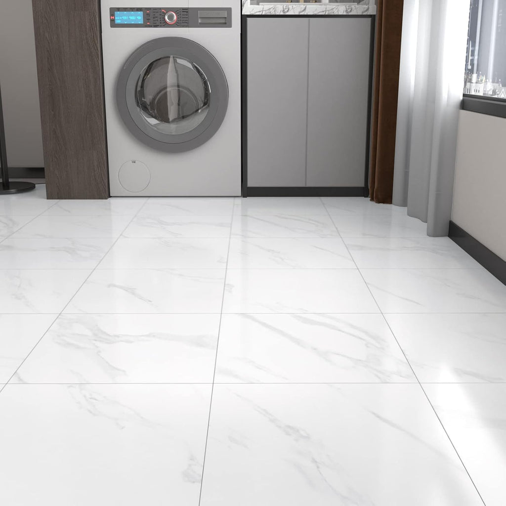 White Marble Peel and Stick Bathroom Floor Tile Self Adhesive Vinyl Tiles Peel and Stick Floor Waterproof Vinyl