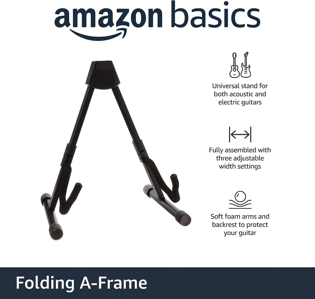 Portable Adjustable Folding Guitar Stand for Electric and Acoustic Guitars, A-shape, Fully Assembled with Padded