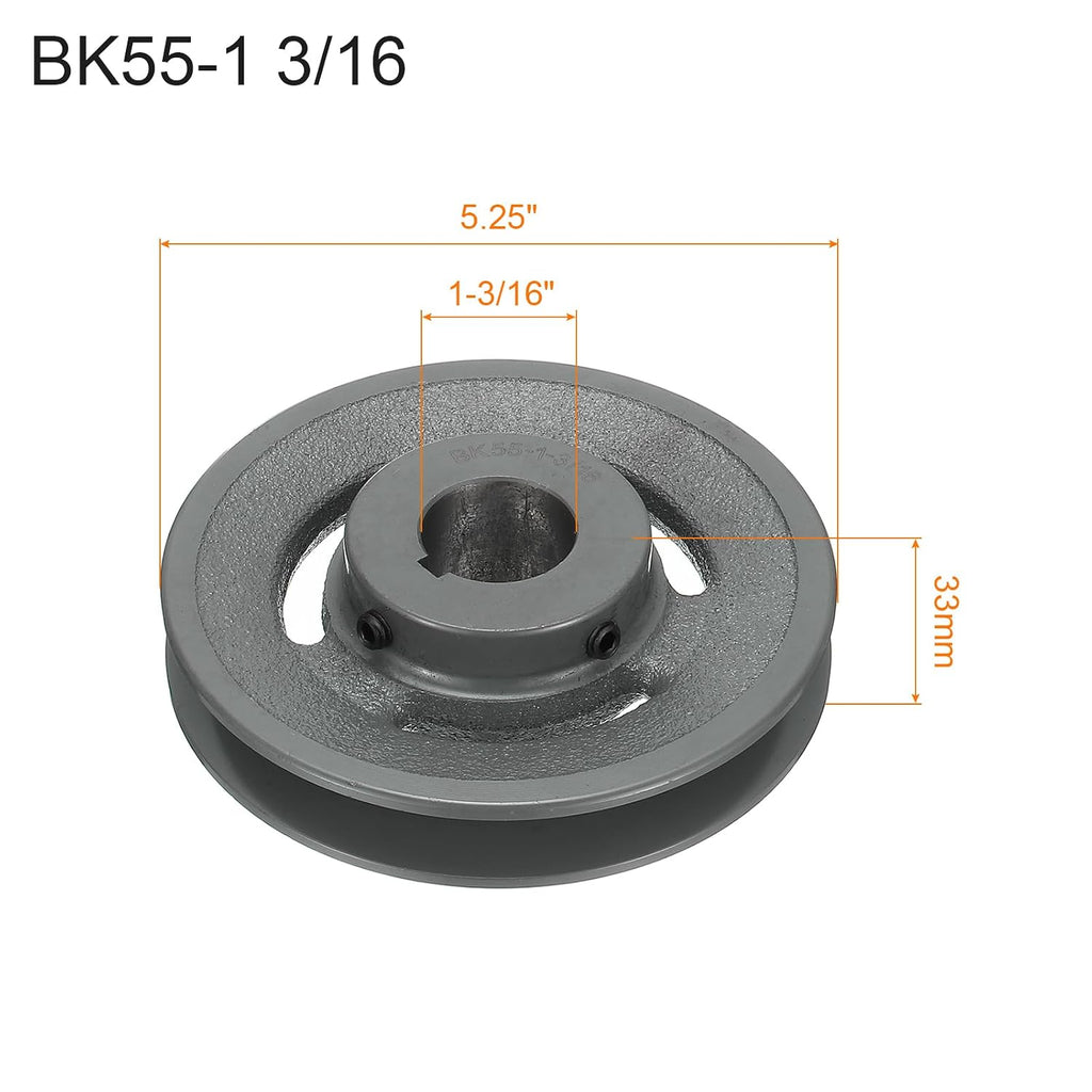 uxcell BK55-1 3/16 V-Belt Sheave 1-3/16"Bore 5.25"OD Single Groove Web Sheave Bored-to-Size Sheave, Cast Iron, Belt Section for 3L or B Belt