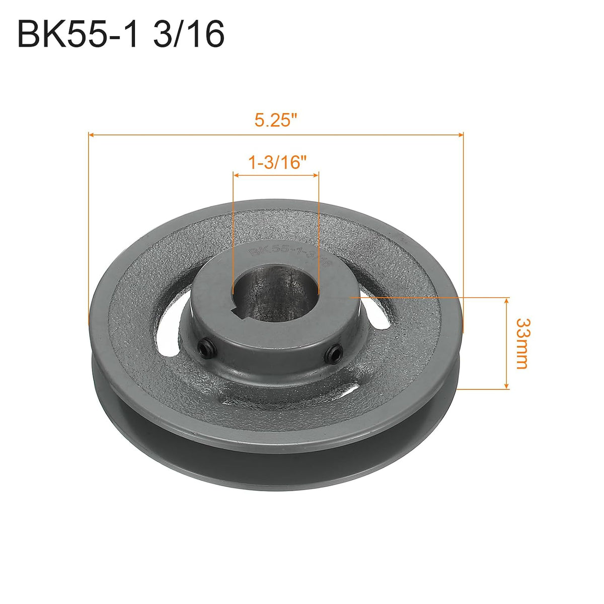 uxcell BK55-1 3/16 V-Belt Sheave 1-3/16"Bore 5.25"OD Single Groove Web Sheave Bored-to-Size Sheave, Cast Iron, Belt Section for 3L or B Belt