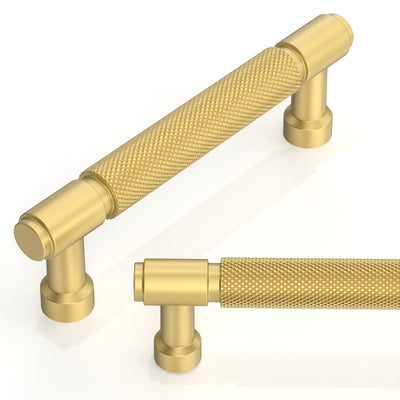 10 Pack Brushed Gold Knurled Cabinet Pulls 4 Inch(102mm) Kitchen Cabinet Handles Cabinet Hardware for Drawer Pulls