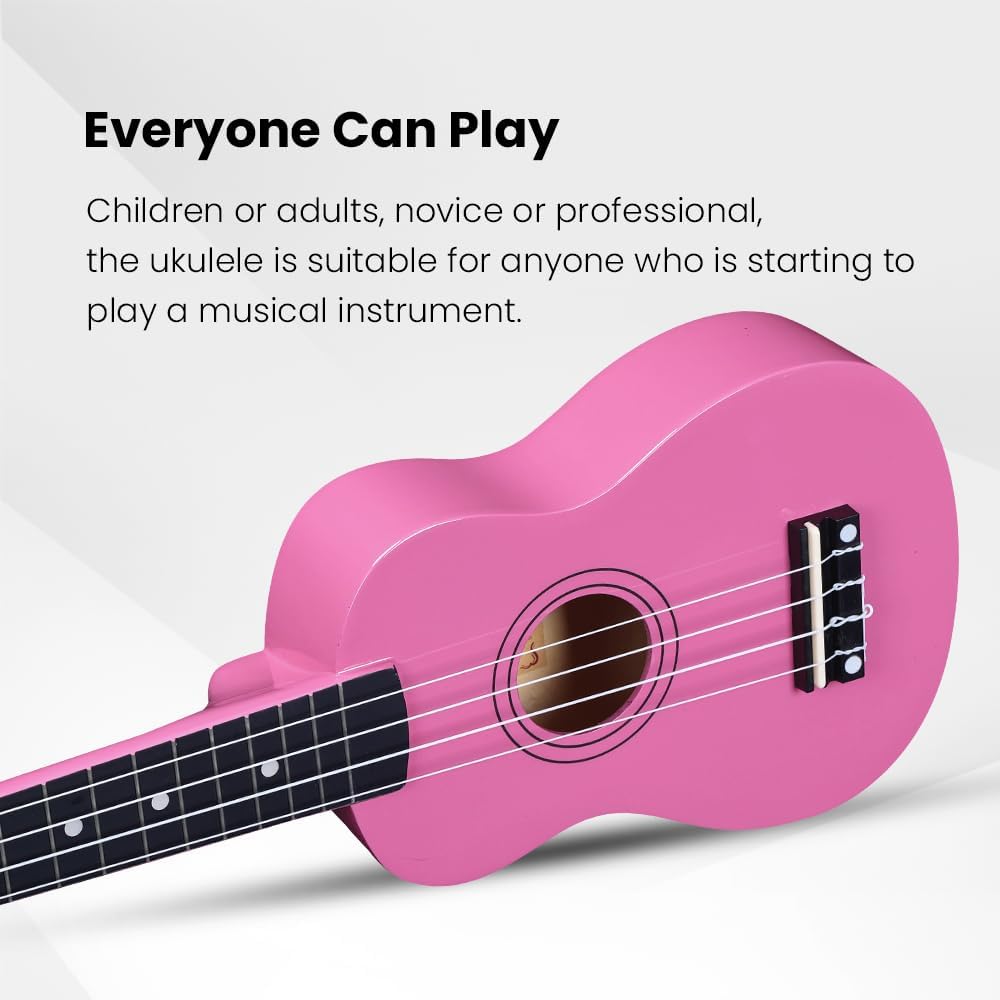 Soprano Ukulele Starter Kit For Beginners with Bag, Clip-On Tuner, Extra Strings, Strap, Plectrum, Fret Stickers