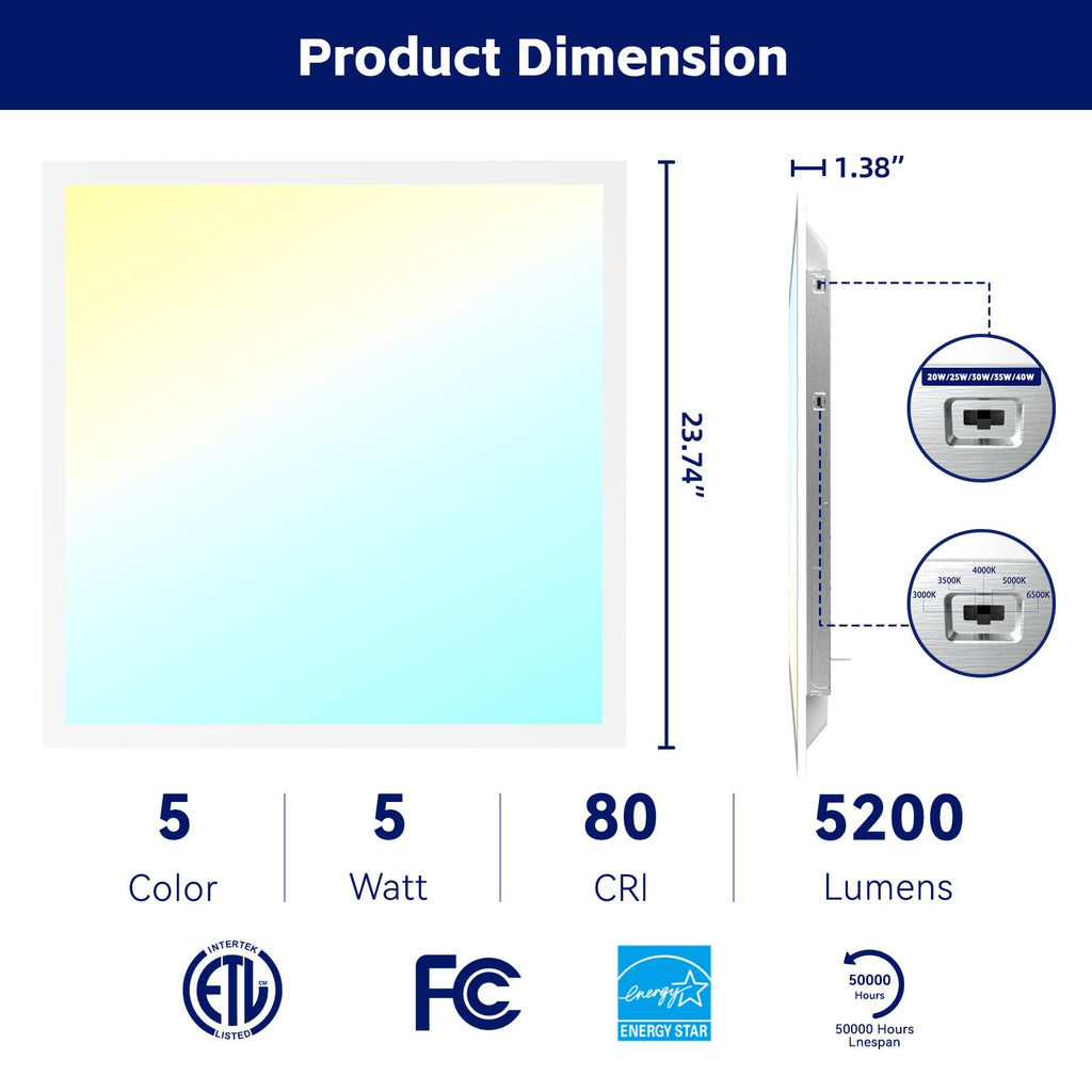 6Pack 2x2 LED Panel Light 5CCT Selectable Drop Ceiling Light Fixture