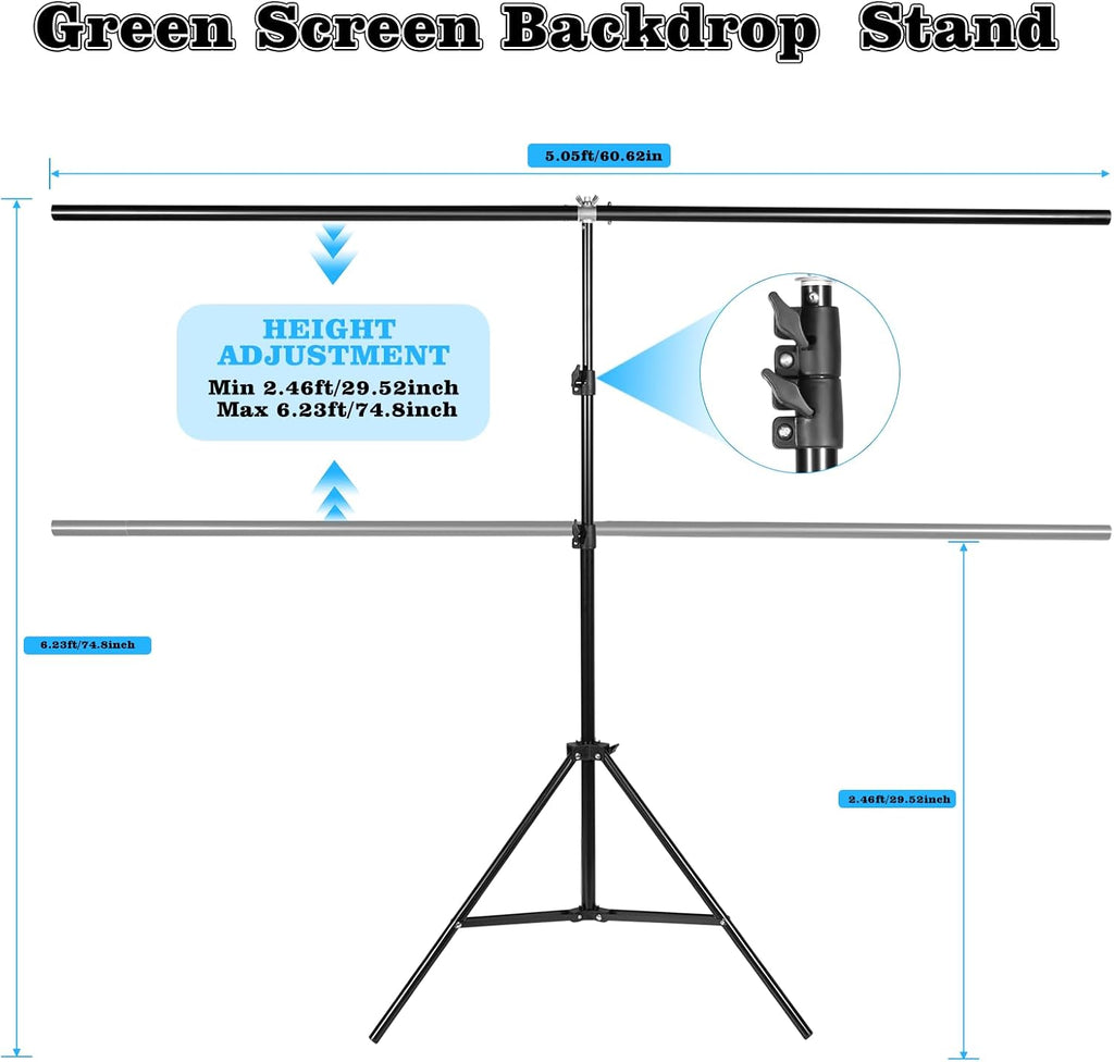 Green Screen Backdrop Kit, 6.5x5 Ft FT T-Shape Stand for Photography | Portable Green Screen Kit,4 Clamps, Carrying