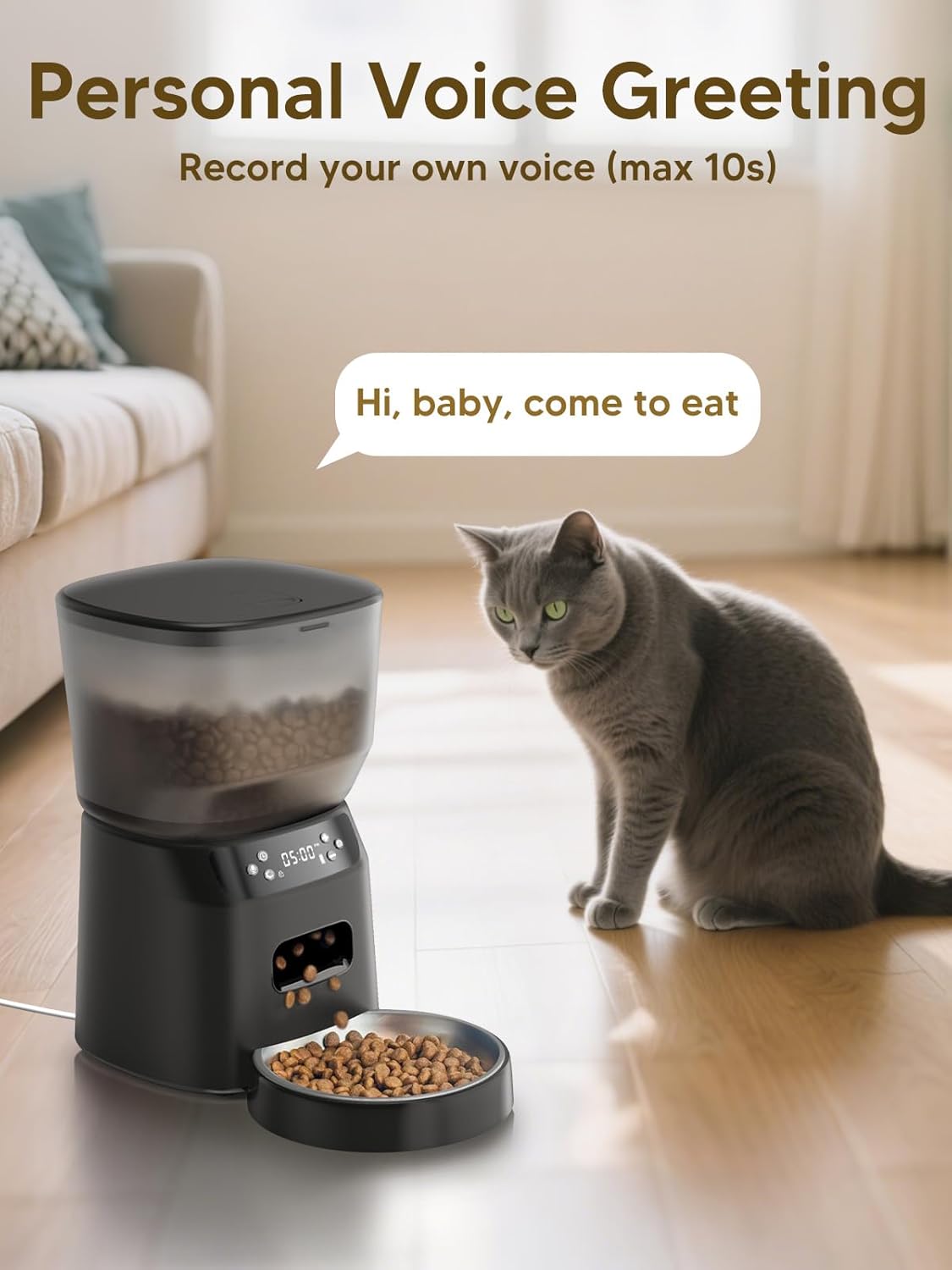 Automatic Cat Feeder and Water Fountain, 4L/16 Cups Timed Cat Dry Food Dispenser, 10s Meal Call, 20 Portions 6 Meals