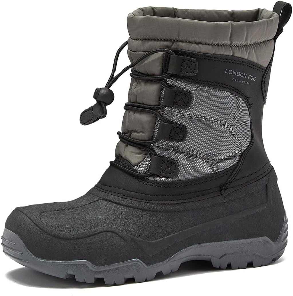 Kenji Snow Boots for Kids - Insulated Waterproof Winter Snow Boots for Boys and Girls - Black/Dark Grey