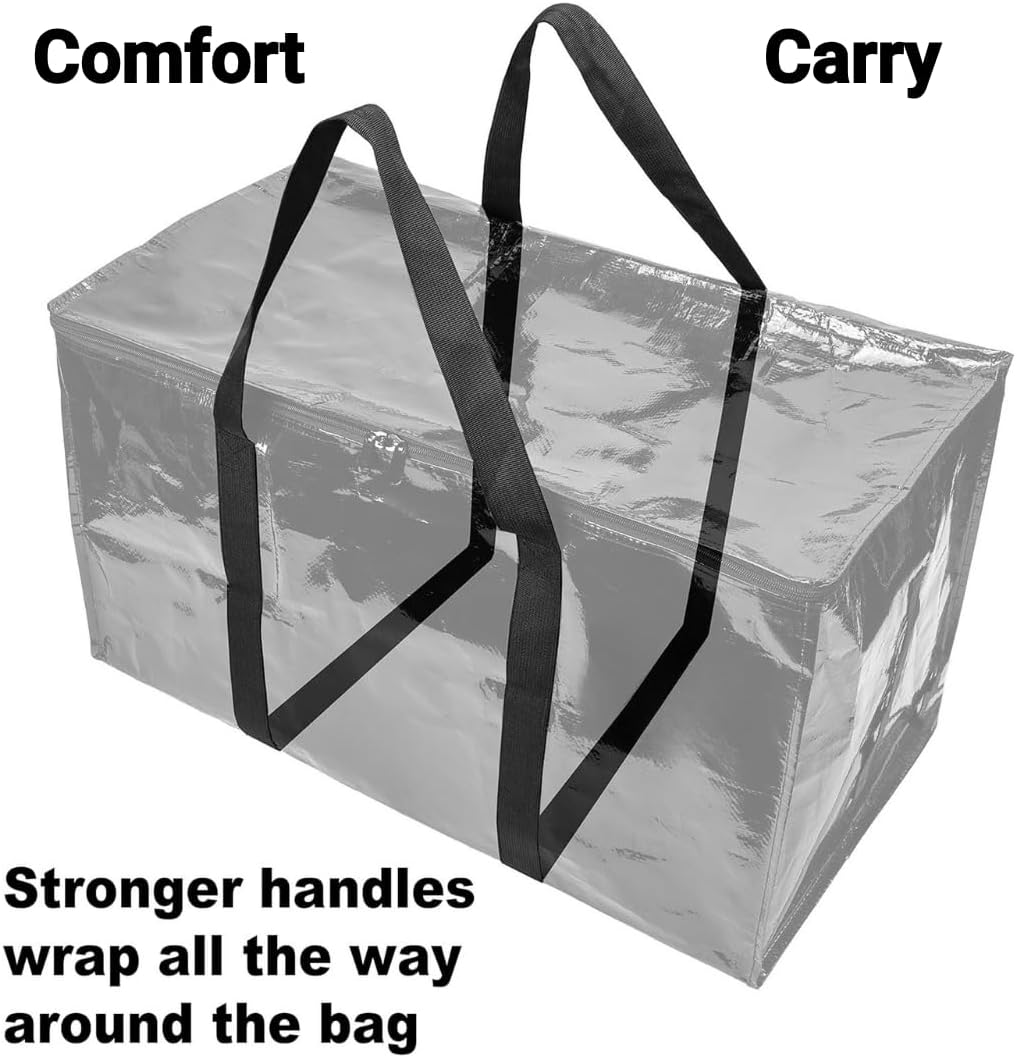 10 - Pack Heavy Duty Large Moving Bag with Strong Zipper and Comfortable Handles Durable & Sturdy Large Storage Bags