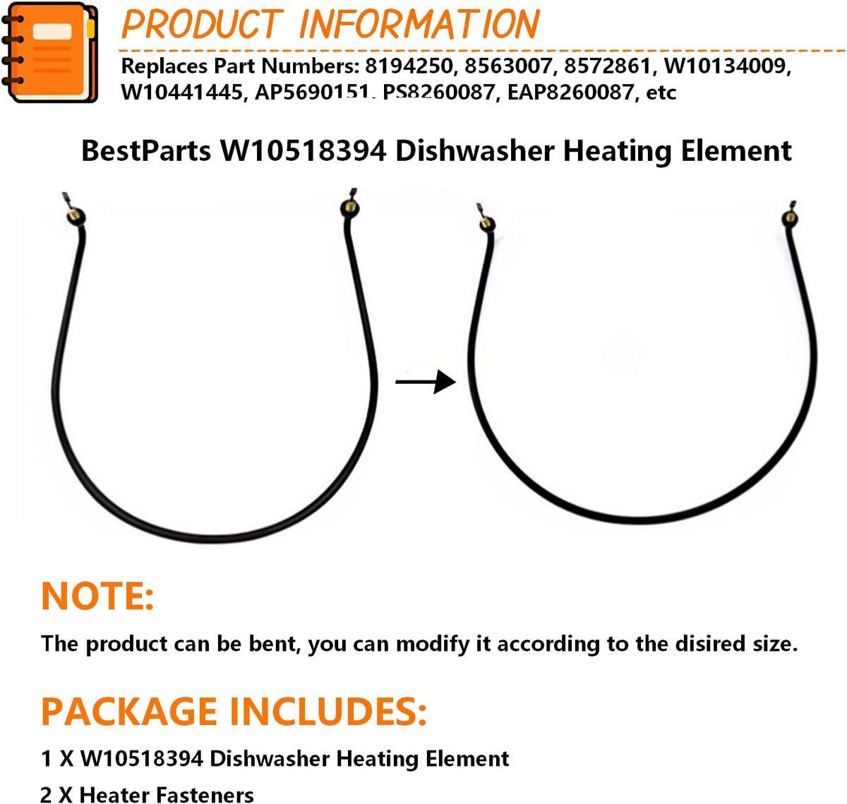 BestParts W10518394 Dishwasher Heating Element