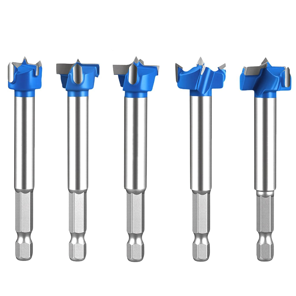 Carbide Tipped Forstner Bit Set 19/32" to 25/32", 1/4" Hex Shank Wood Drill Bits for Cabinet, Door, Plywood 5 PCS
