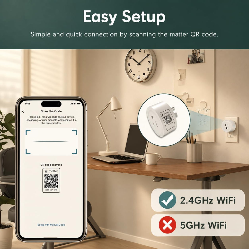 Matter Smart Plug,2.4GHz WiFi Only, Matter Hub Required (1 Pack) | Work with Apple Home, Siri, Google Home, Alexa &