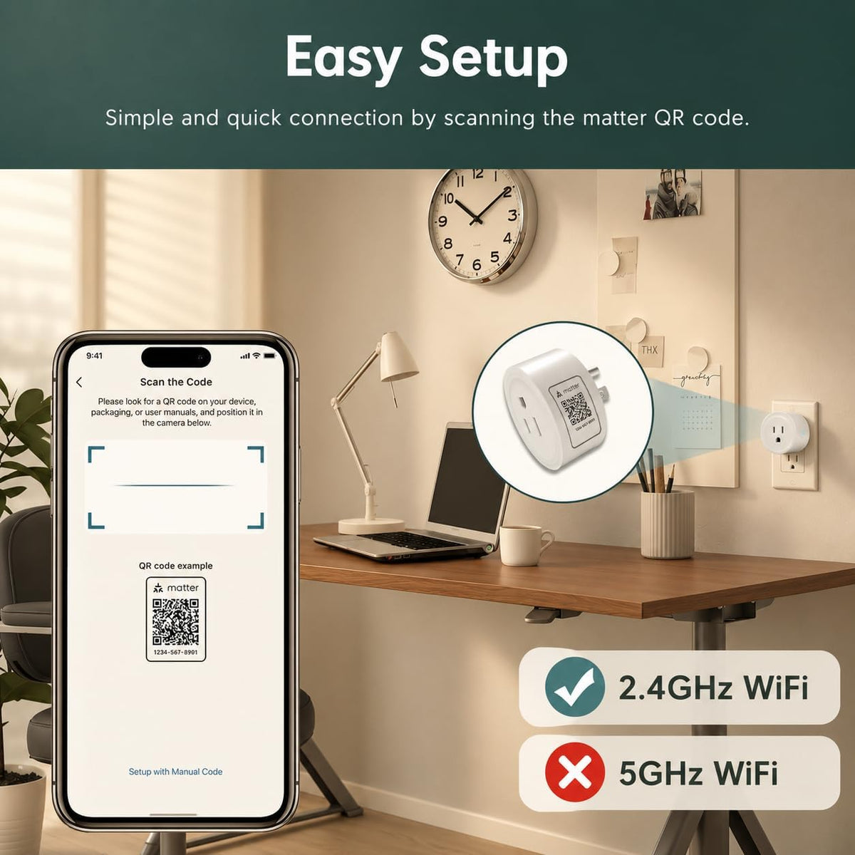 Matter Smart Plug,2.4GHz WiFi Only, Matter Hub Required (1 Pack) | Work with Apple Home, Siri, Google Home, Alexa &
