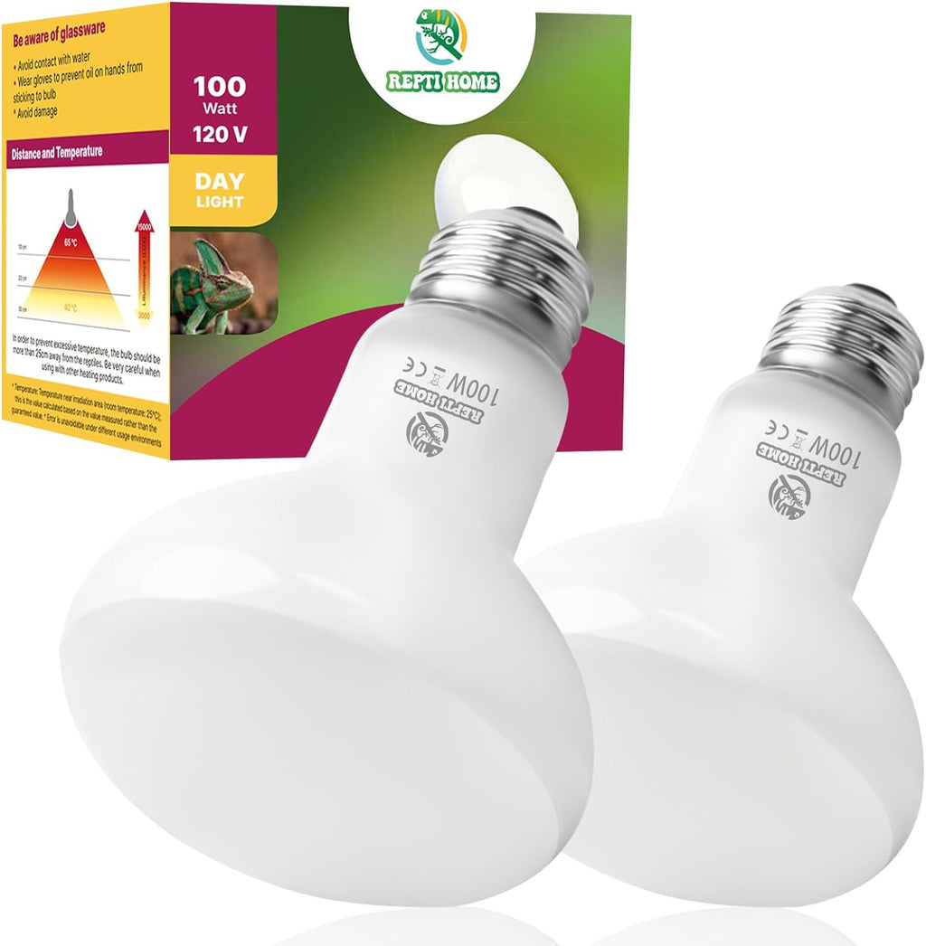 Reptile Heat Lamp Bulbs, Simulate Natural Sunlight Heat Light Bulb, 2 Pack 100W Amphibian Terrarium Basking Spot Lamp