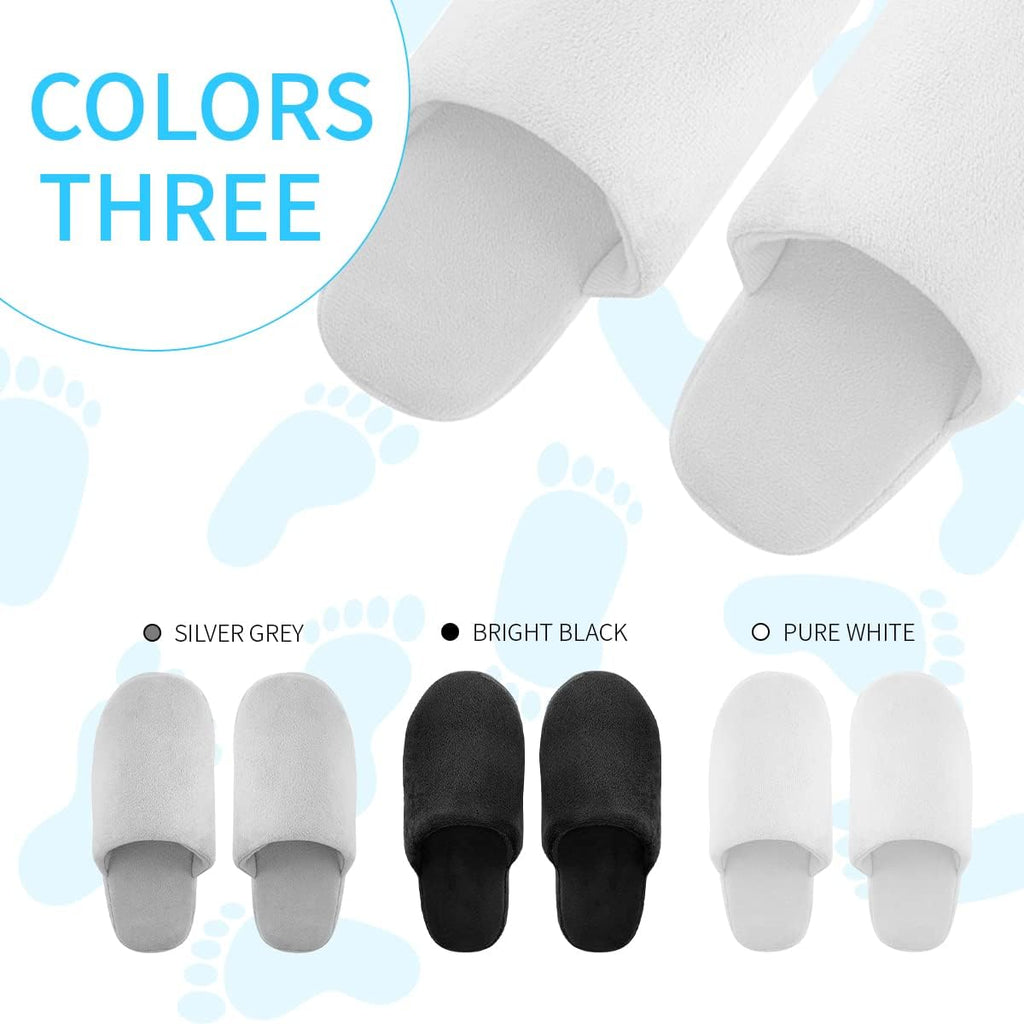 3-Pair Luxury Spa Slippers - Cotton Memory Foam Non-slip Closed Toe Washable Slippers for