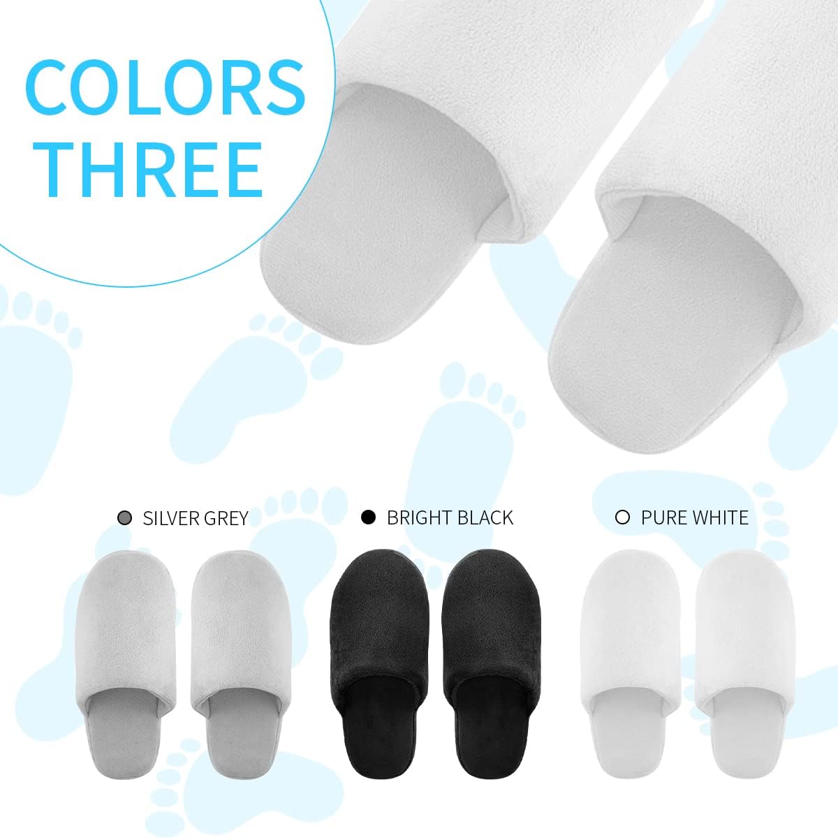 3-Pair Luxury Spa Slippers - Cotton Memory Foam Non-slip Closed Toe Washable Slippers for