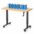 48" Adjustable Height Workbench with 1000LBS Capacity, Solid Wood Work Bench with Crank Handle, Heavy Duty Workbench